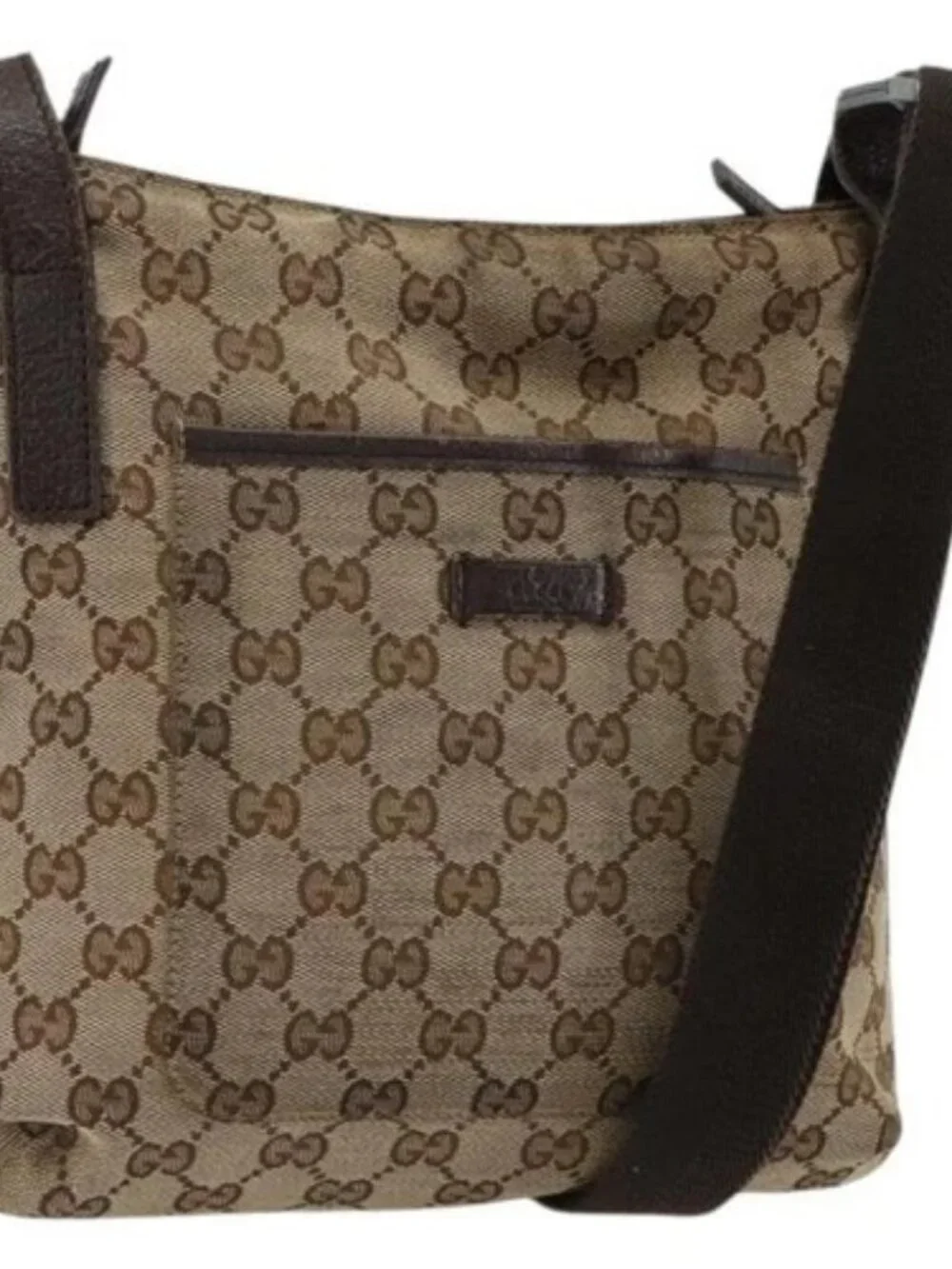 GUCCI GG Canvas Shoulder Bag Beige Silver 122793 Auth 180064